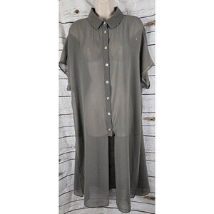 Marla Wynne for Chico's Sheer Chiffon Tunic Top M Button Up Dolman Sleeves